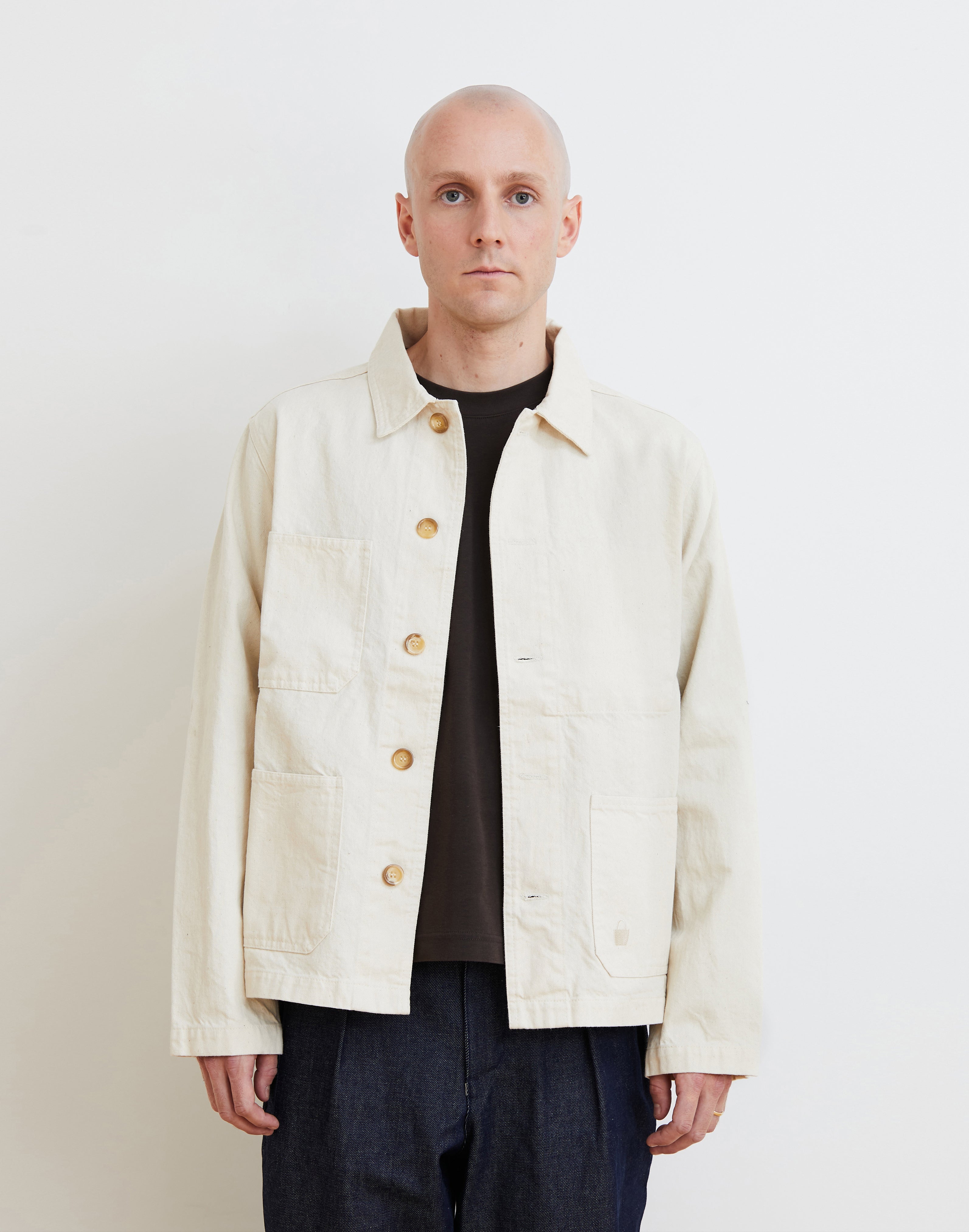Jours+ Gold Button Sheer Jacket 4L ホワイト Chore Unisex Jacket — Off-White Cotton – Nimesba
